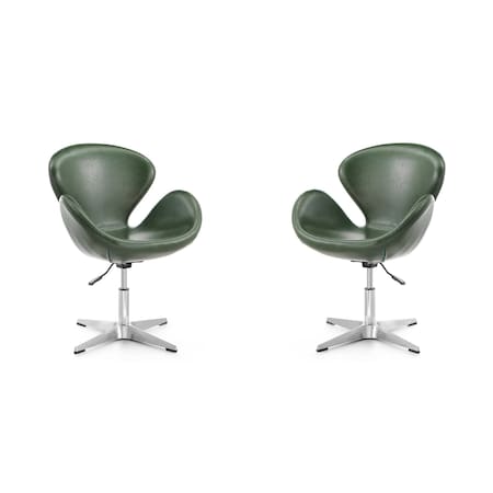 Manhattan Comfort Raspberry Faux Leather Adjustable Swivel Chair in Forest Green and Polished Chrome, PK2 2-AC038-FG